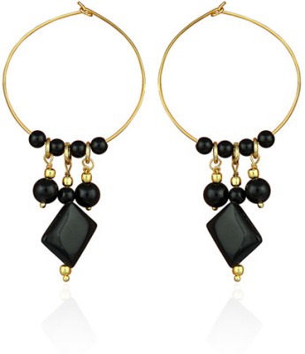 Pearlz Ocean Demure Hues Black Agate & Onyx Gemstone Beads Alloy Hoop Earring