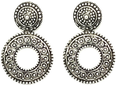 GoldNera Antique Silver Round Drop Shape Earring Party Daily Office Wear Alloy Drops Danglers GoldNera Earrings
