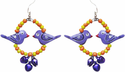 

Juhi Malhotra Purple And Orange Bird Wood Drop Earring