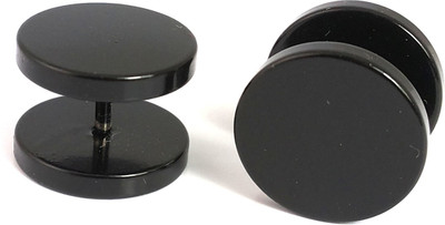 Ammvi 12mm Pair Of Black Barbell Shaped Stainless Steel Stud Earring