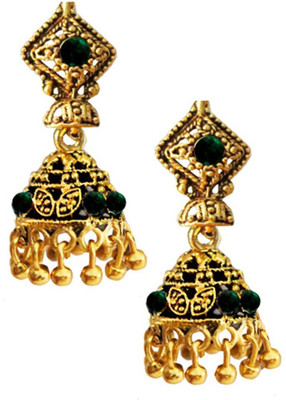 

Being Women Oxidized Gold Green Stone Fashion Alloy Jhumki Earring