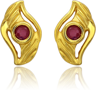mahi Red Fancy Leaf Ruby Alloy, Brass Stud Earring