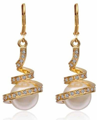

Aaishwarya Spiral Gold Plated White Rhinestone Crystal Alloy Dangle Earring