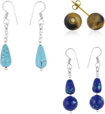 

Pearlz Ocean Fashion Itch 2.5 Inches HowliteTiger Eye Gemstone Beads Studs Alloy Earring Set