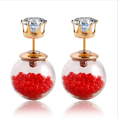

Lady Rainbow Red Tiny Beads Cubic Zirconia Alloy Stud Earring