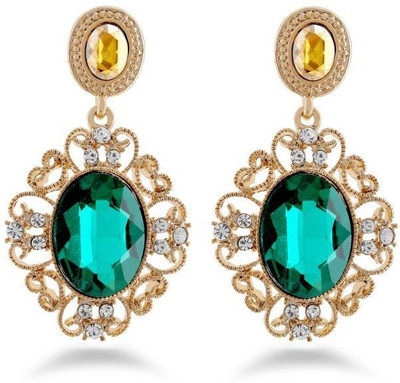 

Jazz Jewellery Antique Designer Traditional Gold Green Stone Studded Partywear Earrings Alloy Drop Earring