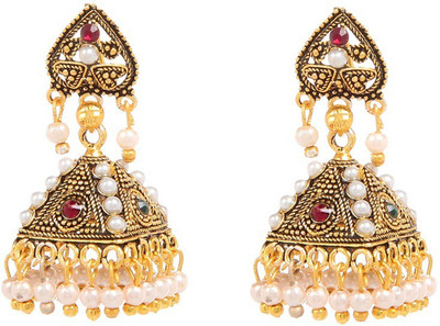 GoldNera Triangular Pearl Alloy Jhumki Earring