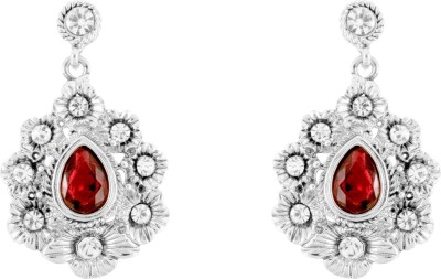 donna Red Floral Drop Crystal Metal Drops & Danglers