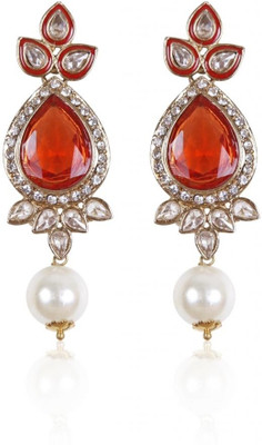 rajwada arts Fancy Orange with Pearl Brass Drops & Danglers