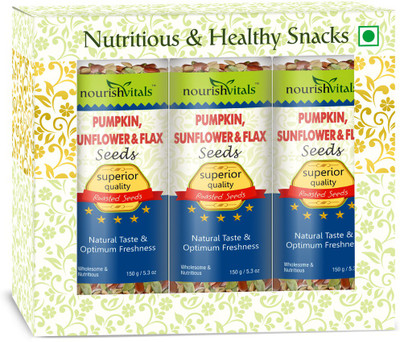 

NourishVitals Tasty Roasted Pumpkin, Sunflower & Flax Seeds(150.0 g, Pack of 3)