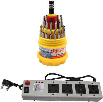

Pinnacle 4 Socket 1.5 Meter Cord Regular Series Computer Buster + Jackly Multi screwdriver Set of 2 Electrical Combo(Pack of 2)