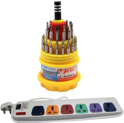 

Pinnacle 6 Socket 1 Switch 5 Meter Cord Deluxe Series Computer Buster + Jackly Multi screwdriver Set of 2 Electrical Combo(Pack of 2)