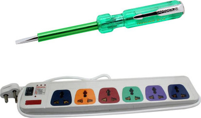 

Pinnacle 6 Socket 1 Switch 5 Meter Cord Deluxe Series Computer Buster + Line tester set of 2 Electrical Combo(Pack of 2)
