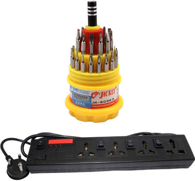 

Pinnacle 4 Socket Individual Switch 5 Meter Cord Regular Series Computer Buster + Jackly Multi screwdriver Set of 2 Electrical Combo(Pack of 2)
