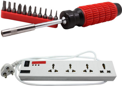 

Pinnacle 4 Socket 1 Switch 5 Meter Cord Deluxe Series Computer Buster + Moller screwdriver set of 2 Electrical Combo(Pack of 2)