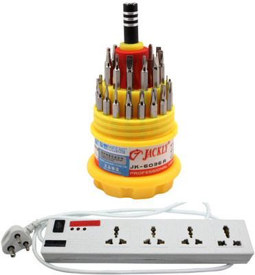 

Pinnacle 4 Socket 1 Switch 1.5 Meter Cord Deluxe Series Computer Buster + Jackly Multi screwdriver Set of 2 Electrical Combo(Pack of 2)