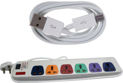 

Pinnacle 6 Socket 1 Switch 5 Meter Cord Deluxe Series Computer Buster + USB Data Cable Set of 2 Electrical Combo(Pack of 2)