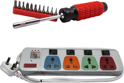 

Pinnacle 6 Socket 1 Switch 3 Meter Cord Deluxe Series Computer Buster + Moller screwdriver set of 2 Electrical Combo(Pack of 2)