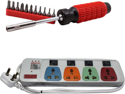 

Pinnacle 4 Socket Individual Switch 5 Meter Cord Regular Series Computer Buster + Moller screwdriver set of 2 Electrical Combo(Pack of 2)