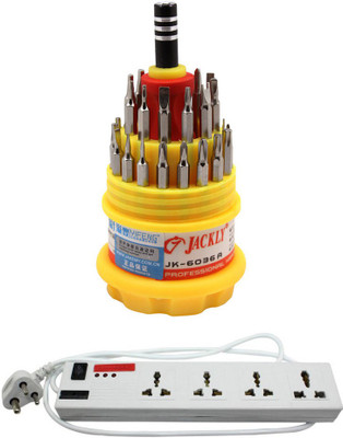 

Pinnacle 4 Socket 1 Switch 5 Meter Cord Deluxe Series Computer Buster + Jackly Multi screwdriver Set of 2 Electrical Combo(Pack of 2)