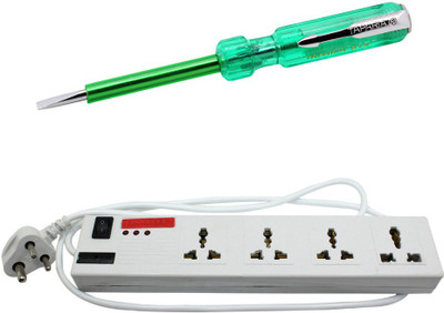 

Pinnacle 4 Socket 1 Switch 1.5 Meter Cord Deluxe Series Computer Buster + Line tester set of 2 Electrical Combo(Pack of 2)