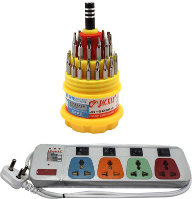 

Pinnacle 4 Socket Individual Switch 5 Meter Cord Regular Series Computer Buster + Jackly Multi screwdriver Set of 2 Electrical Combo(Pack of 2)