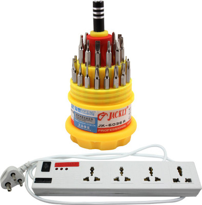 

Pinnacle 6 Socket 1 Switch 3 Meter Cord Deluxe Series + Jackly Multi screwdriver set of 2 Electrical Combo(Pack of 2)