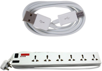 

Pinnacle 6 Socket 1 Switch 5 Meter Cord Deluxe Series Computer Buster + USB Data Cable Set of 2 Electrical Combo(Pack of 2)