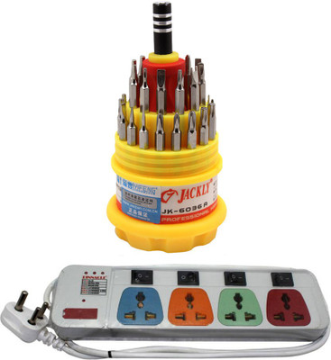 

Pinnacle 6 Socket 1 Switch 3 Meter Cord Deluxe Series Computer Buster + Jackly Multi screwdriver Set of 2 Electrical Combo(Pack of 2)