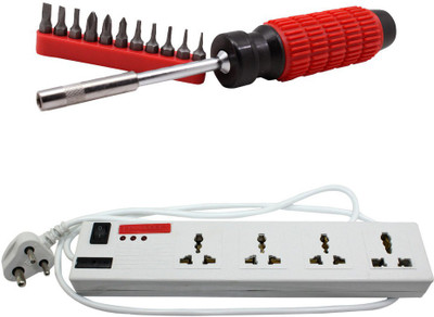 

Pinnacle 4 Socket 1 Switch 1.5 Meter Cord Deluxe Series Computer Buster + Moller screwdriver set of 2 Electrical Combo(Pack of 2)