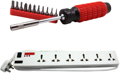 

Pinnacle 6 Socket 1 Switch 5 Meter Cord Deluxe Series Computer Buster + Moller screwdriver set of 2 Electrical Combo(Pack of 2)