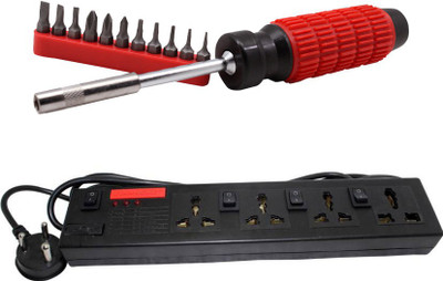 

Pinnacle 4 Socket Individual Switch 5 Meter Cord Regular Series Computer Buster Moller screwdriver set of 2 Electrical Combo(Pack of 2)
