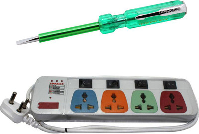 

Pinnacle 4 Socket Individual Switch 3 Meter Cord Regular Series Computer Buster + Line tester set of 2 Electrical Combo(Pack of 2)
