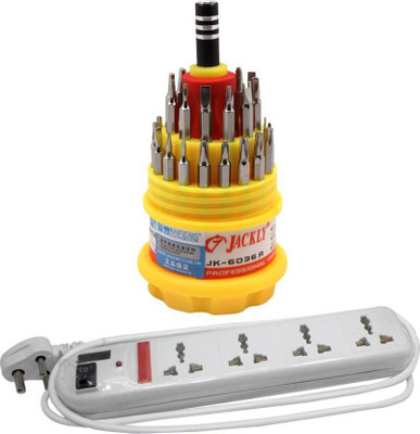 

Pinnacle 4 Socket 1 Switch 5 Meter Cord Deluxe Series + Jackly Multi screwdriver set of 2 Electrical Combo(Pack of 2)