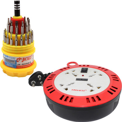 

Pinnacle 4 Socket 1 Switch 3 Meter Cord Deluxe Series + Jackly Multi screwdriver set of 2 Electrical Combo(Pack of 2)