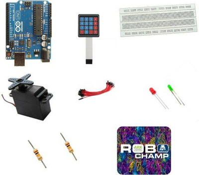 

Robokart Complete kit for Door Lock Using 4×4 Keypad and Servo Motor using Arduino Uno and Note Pad Electronic Components Electronic Hobby Kit