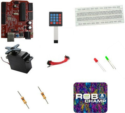 

Robokart Complete kit for Door Lock Using 4×4 Keypad and Servo Motor using Arduino Atmega 328 bootloaded and Note Pad Electronic Components Electronic Hobby Kit