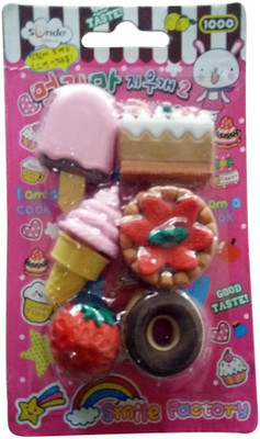 

Shoplorry Icecream and Pastry Shaped Erasers Non-Toxic Eraser(Set of 1, Multicolor)