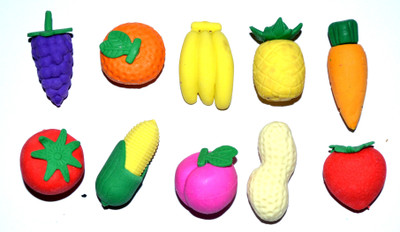 Pin to Pen Fruits Non-Toxic Mixed Furits Shaped Small Eraser(multicolour)