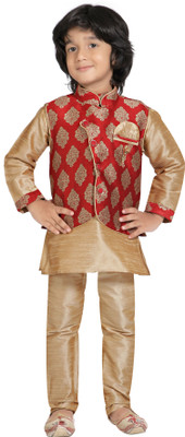 

Jeet Boys Kurta, Waistcoat and Pyjama Set, Red