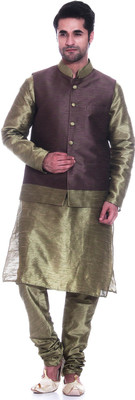 

TAG-7 Men Kurta, Waistcoat and Pyjama Set, Green