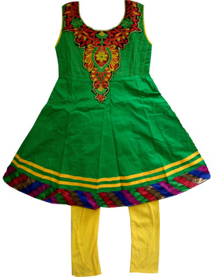 

All About Pink Girls Kurta and Leggings Set, Green yellow