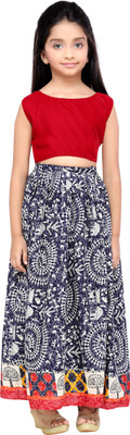 

K&U Girls Top and Skirt Set, Maroon & multicolor