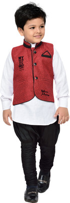 

AJ Dezines Boys Kurta, Waistcoat and Breeches Set(White Pack of 1, Maroon