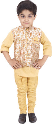 

Ahhaaaa Boys Kurta, Waistcoat and Dhoti Pant Set, Khaki