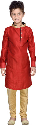 

K&U Boys Kurta and Pyjama Set, Red & beige