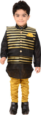 

Ahhaaaa Boys Ethnic Jacket, Kurta and Dhoti Pant Set, Black
