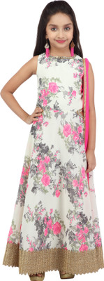 

K&U Girls Kurta and Dupatta Set, White& pink& grey