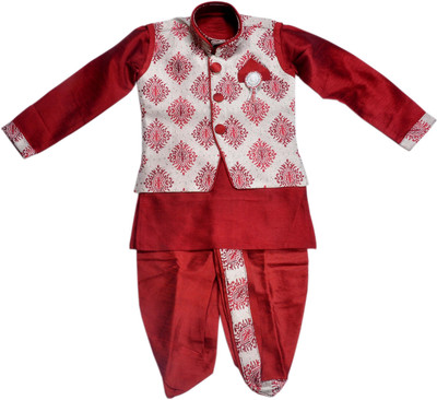 

Hey Baby Boys Ethnic Jacket, Kurta and Dhoti Pant Set, Red