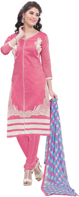 

Khushali Chanderi Self Design, Embroidered Salwar Suit Dupatta Material(Un-stitched), Pink